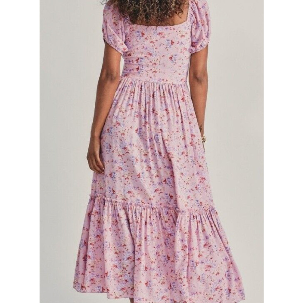 NEW! LoveShackFancy 6 Angie SILK Midi Dress Milkmaid Puff Shoulder Floral Pink - Picture 11 of 15
